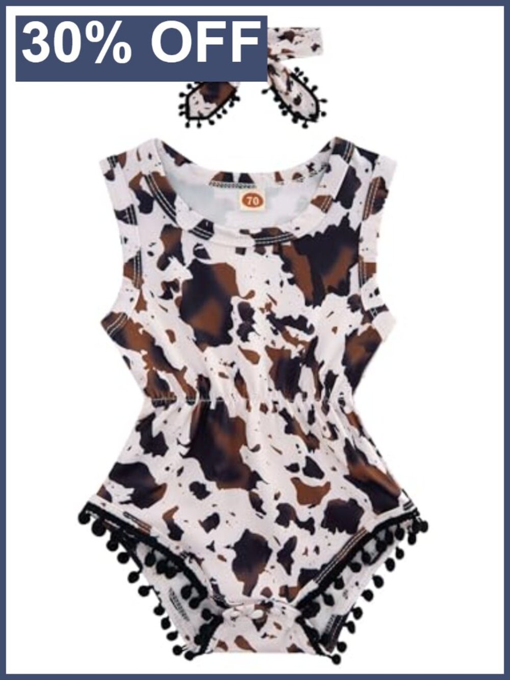 Baby Girl Romper with Headband Sleeveless 3D Print Outfit